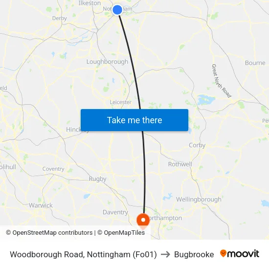 Woodborough Road, Nottingham (Fo01) to Bugbrooke map