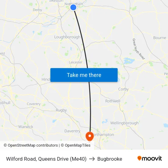 Wilford Road, Queens Drive (Me40) to Bugbrooke map