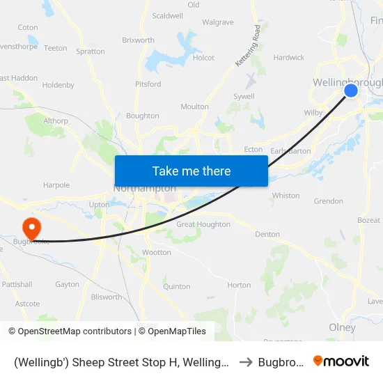 (Wellingb') Sheep Street Stop H, Wellingborough to Bugbrooke map
