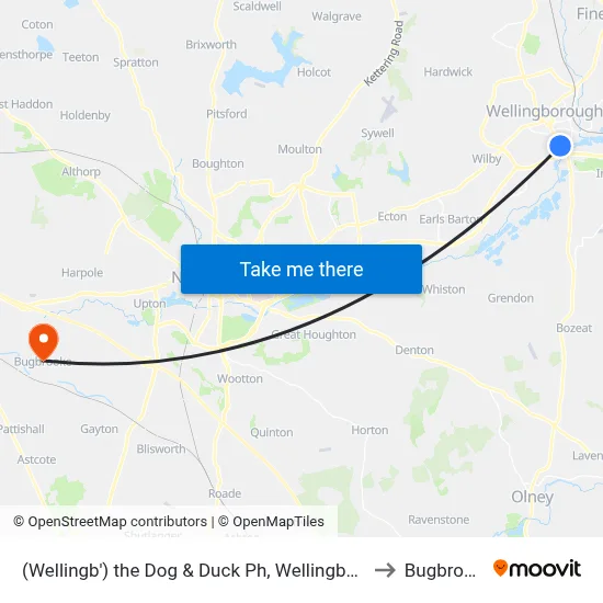 (Wellingb') the Dog & Duck Ph, Wellingborough to Bugbrooke map