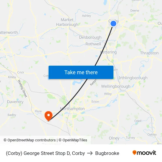 (Corby) George Street Stop D, Corby to Bugbrooke map