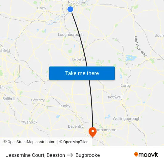 Jessamine Court, Beeston to Bugbrooke map