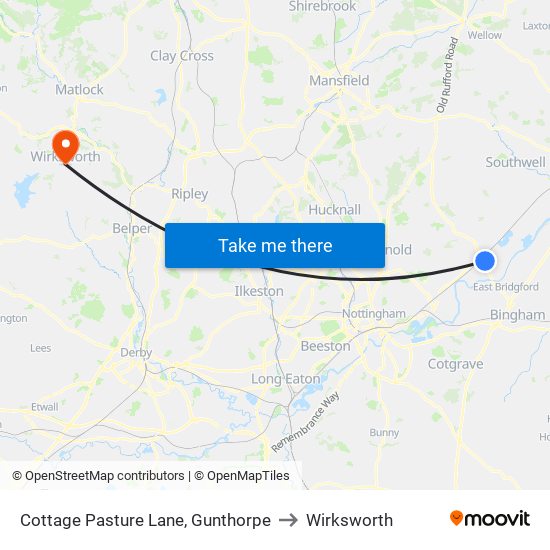 Cottage Pasture Lane, Gunthorpe to Wirksworth map