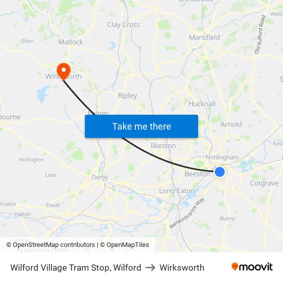 Wilford Village Tram Stop, Wilford to Wirksworth map