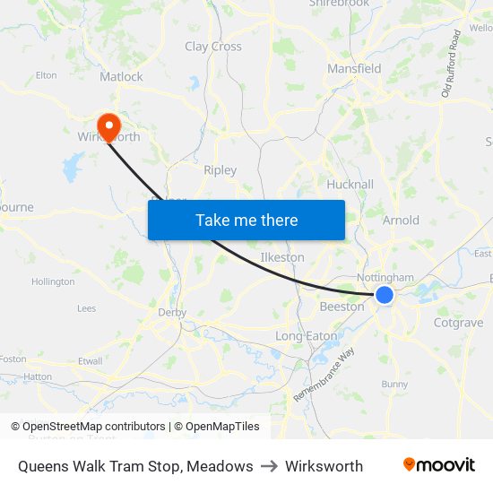 Queens Walk Tram Stop, Meadows to Wirksworth map