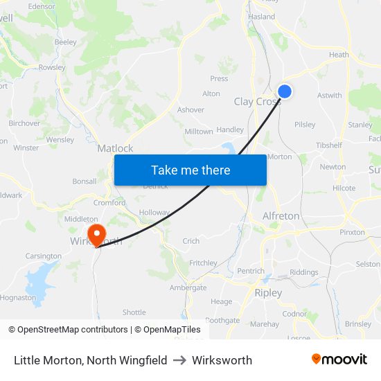 Little Morton, North Wingfield to Wirksworth map