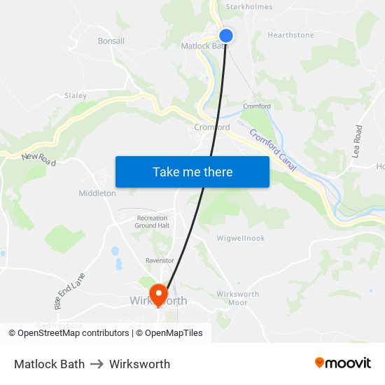 Matlock Bath to Wirksworth map