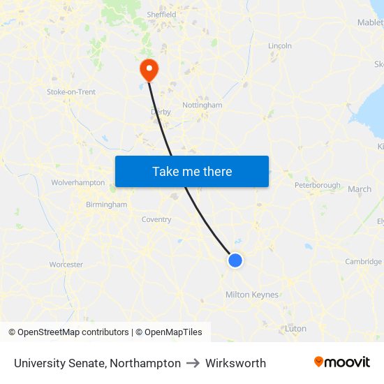 University Senate, Northampton to Wirksworth map