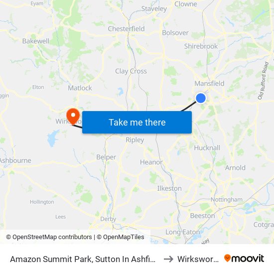 Amazon Summit Park, Sutton In Ashfield to Wirksworth map