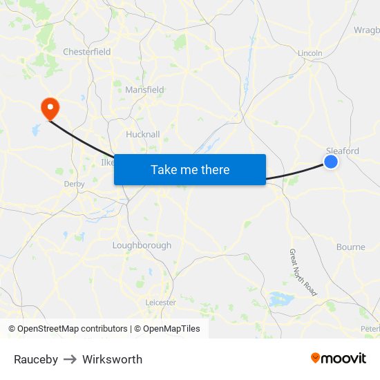 Rauceby to Wirksworth map