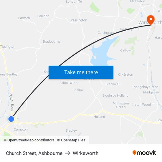 Church Street, Ashbourne to Wirksworth map