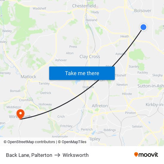 Back Lane, Palterton to Wirksworth map