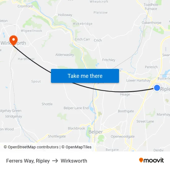Ferrers Way, Ripley to Wirksworth map