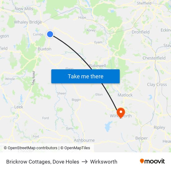 Brickrow Cottages, Dove Holes to Wirksworth map