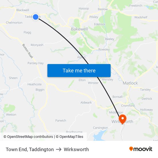 Town End, Taddington to Wirksworth map