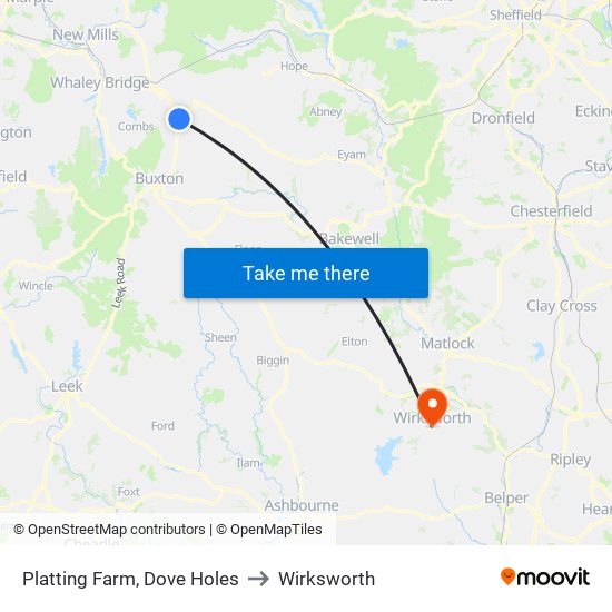 Platting Farm, Dove Holes to Wirksworth map