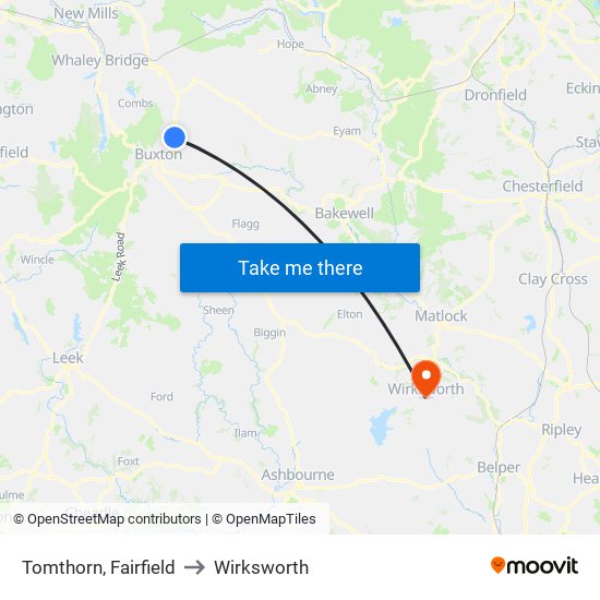 Tomthorn, Fairfield to Wirksworth map