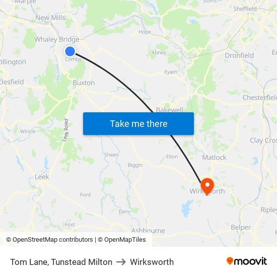 Tom Lane, Tunstead Milton to Wirksworth map