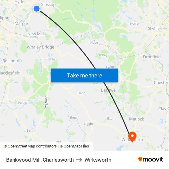 Bankwood Mill, Charlesworth to Wirksworth map