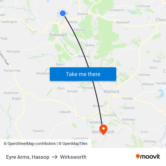 Eyre Arms, Hassop to Wirksworth map