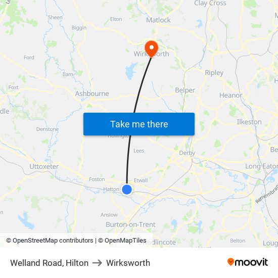 Welland Road, Hilton to Wirksworth map