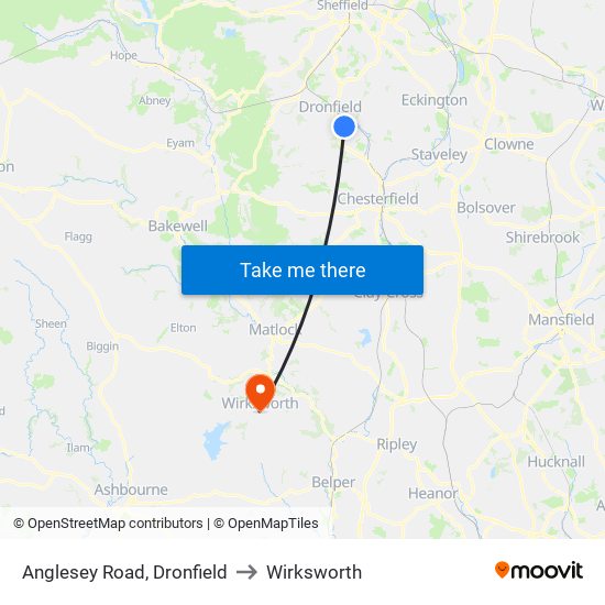 Anglesey Road, Dronfield to Wirksworth map
