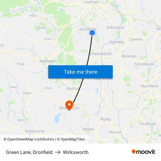 Green Lane, Dronfield to Wirksworth map