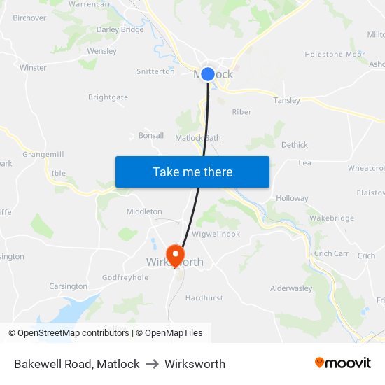 Bakewell Road, Matlock to Wirksworth map