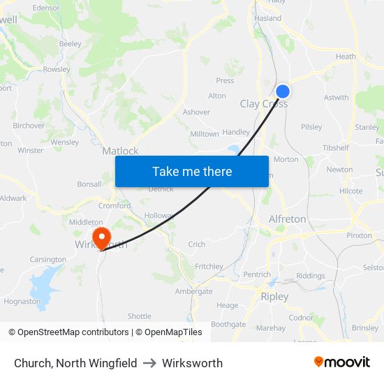 Church, North Wingfield to Wirksworth map