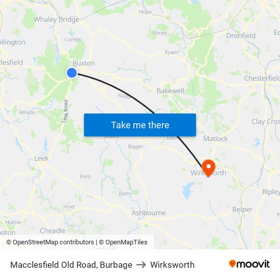 Macclesfield Old Road, Burbage to Wirksworth map
