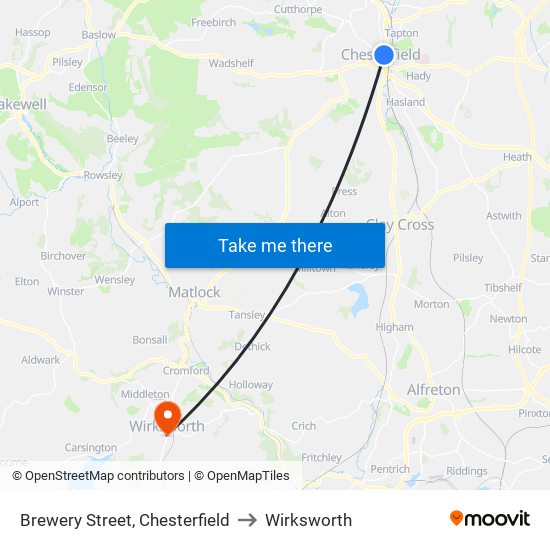 Brewery Street, Chesterfield to Wirksworth map