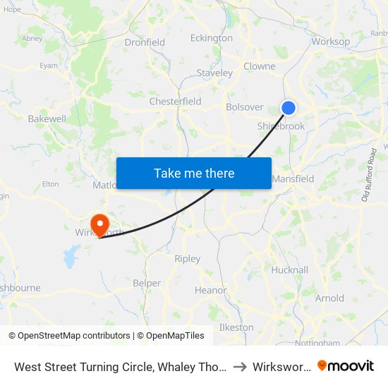 West Street Turning Circle, Whaley Thorns to Wirksworth map