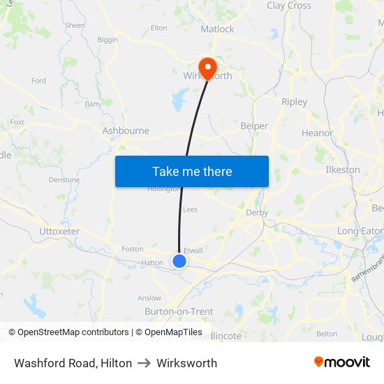Washford Road, Hilton to Wirksworth map