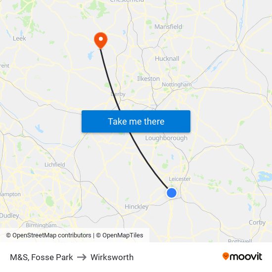 M&S, Fosse Park to Wirksworth map