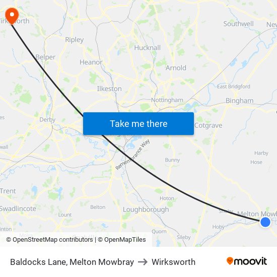 Baldocks Lane, Melton Mowbray to Wirksworth map