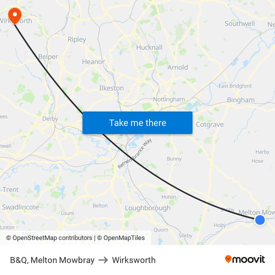 B&Q, Melton Mowbray to Wirksworth map