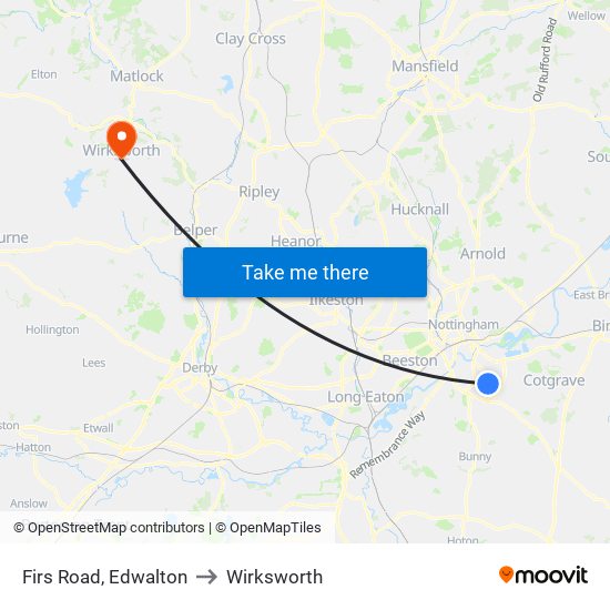 Firs Road, Edwalton to Wirksworth map