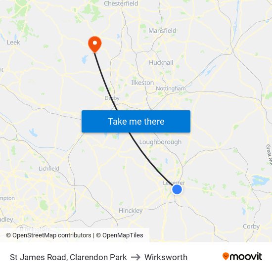 St James Road, Clarendon Park to Wirksworth map