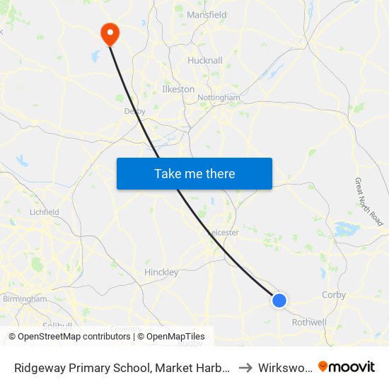 Ridgeway Primary School, Market Harborough to Wirksworth map