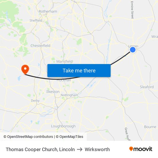 Thomas Cooper Church, Lincoln to Wirksworth map