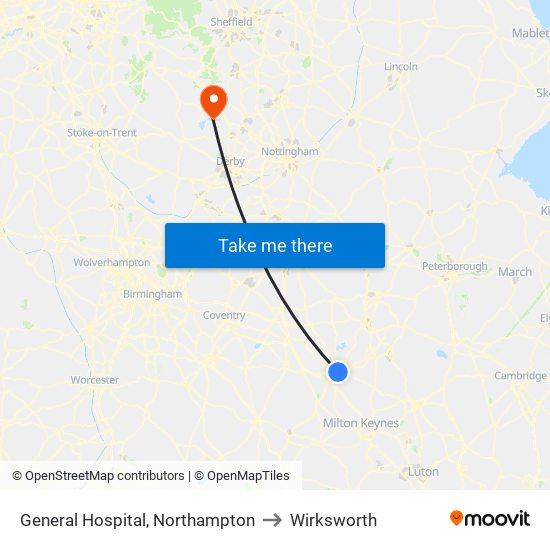 General Hospital, Northampton to Wirksworth map