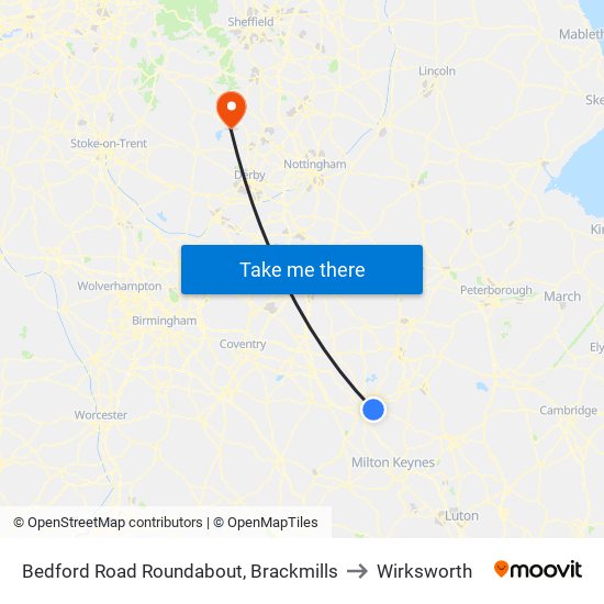 Bedford Road Roundabout, Brackmills to Wirksworth map
