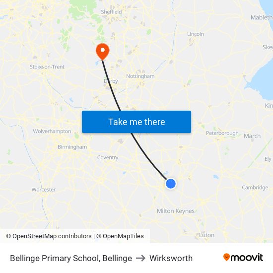 Bellinge Primary School, Bellinge to Wirksworth map