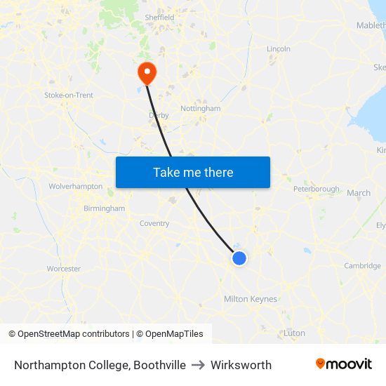 Northampton College, Boothville to Wirksworth map