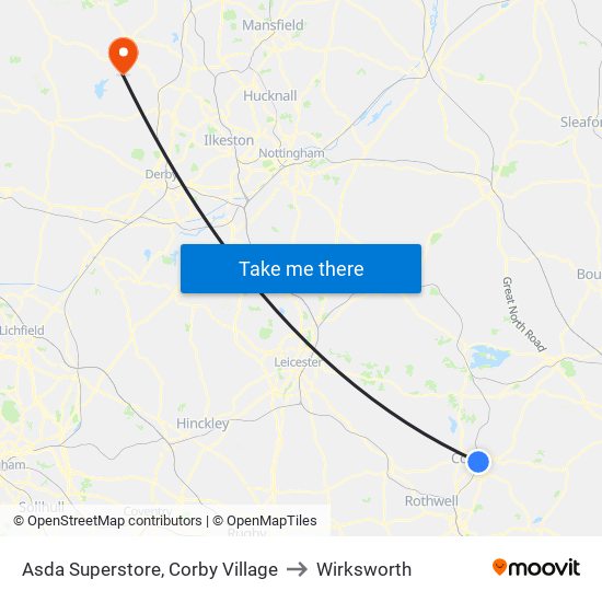 Asda Superstore, Corby Village to Wirksworth map