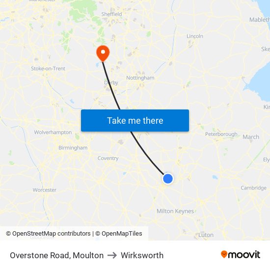 Overstone Road, Moulton to Wirksworth map