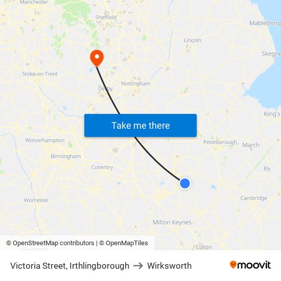 Victoria Street, Irthlingborough to Wirksworth map