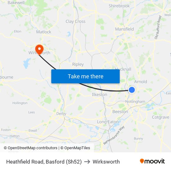 Heathfield Road, Basford (Sh52) to Wirksworth map