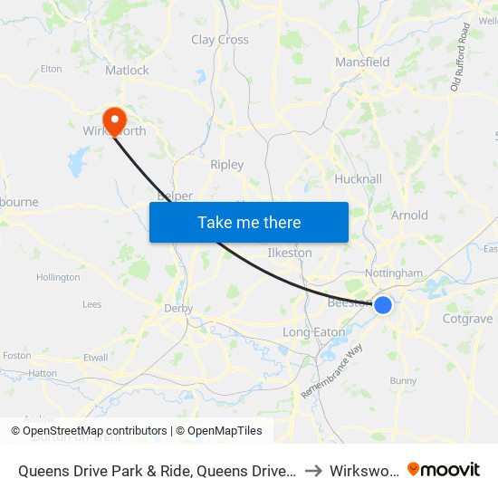 Queens Drive Park & Ride, Queens Drive (Li10) to Wirksworth map