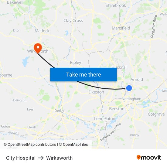 City Hospital to Wirksworth map